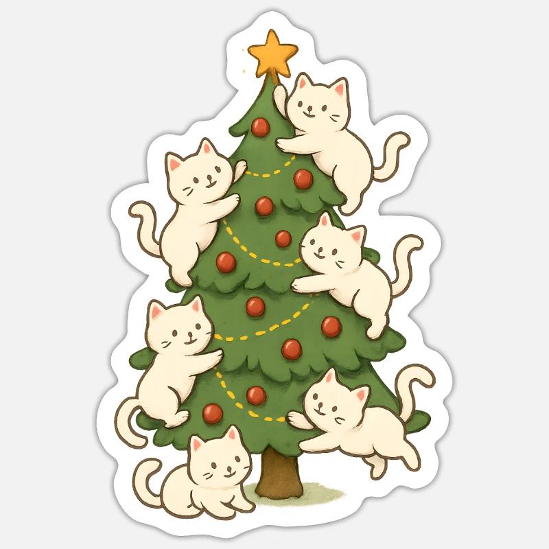 Cat Christmas Tree Whimsy, Kittens  Sticker size S (10 x 10 cm)