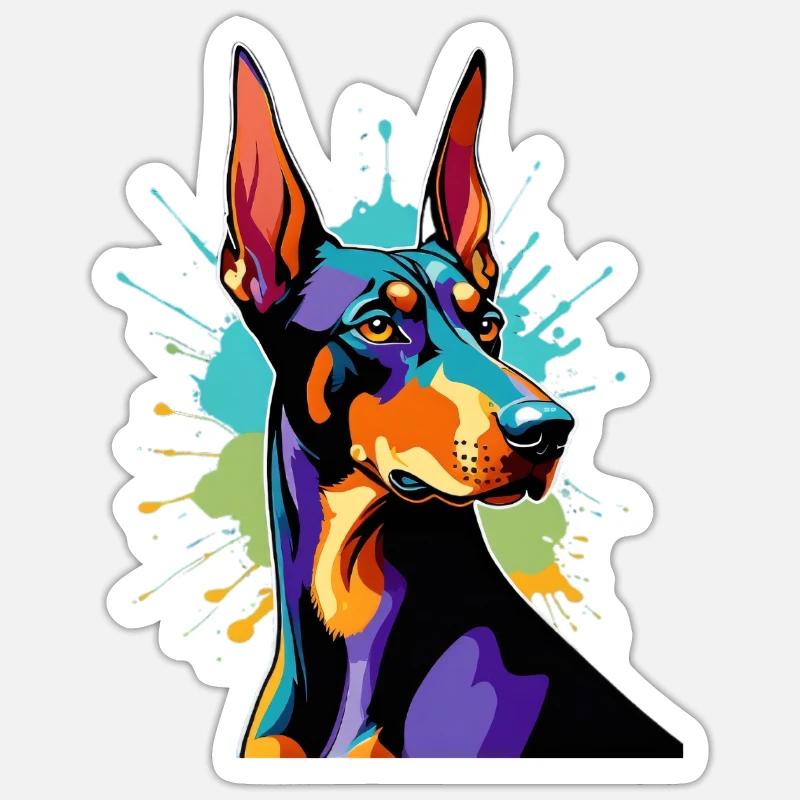 Farbexplosion Dobermann - Sticker Größe S (10 x 10 cm) - Mattweiß