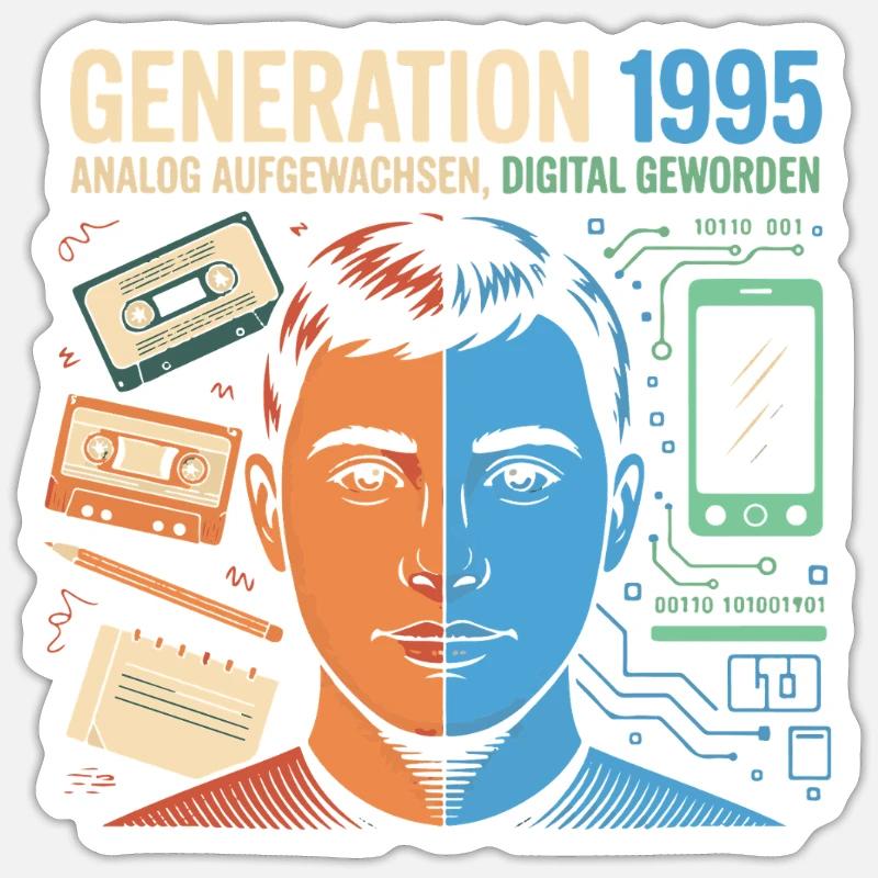 Génération 1995 Rétro Tech Double Portrait Sticker taille S (10 x 10 cm)