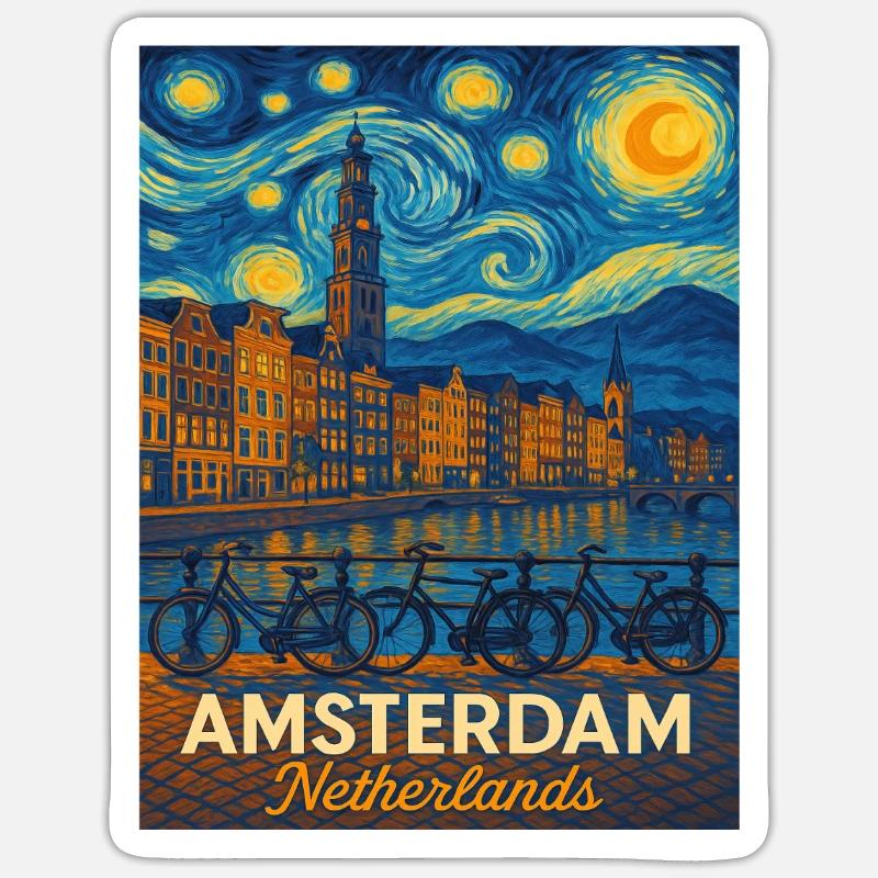 Amsterdam, Pays-Bas - Sticker taille S (10 x 10 cm) - blanc mat