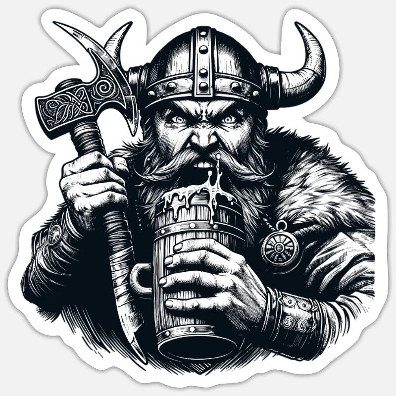 Viking Beer Mug Warrior - Sticker size S (10 x 10 cm) - white matte