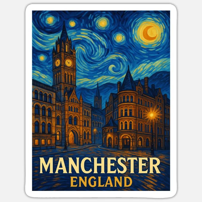 Manchester, Angleterre - Sticker taille S (10 x 10 cm) - blanc mat