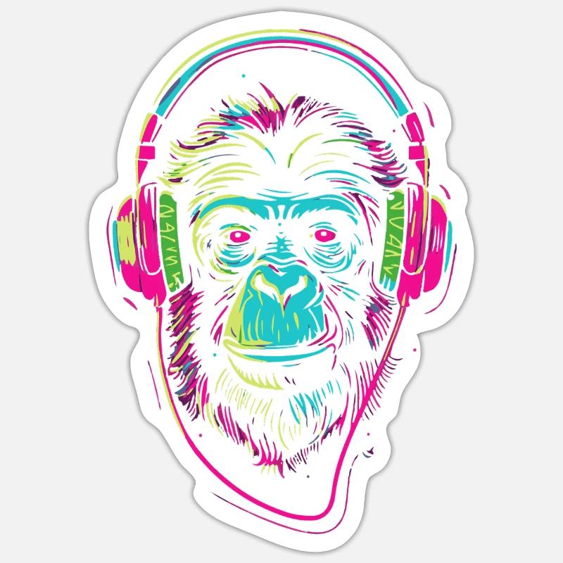 Singe néon avec casque - Sticker taille S (10 x 10 cm) - blanc mat