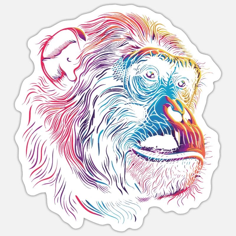 Neon Psychedelischer Affe - Sticker Größe S (10 x 10 cm) - Mattweiß