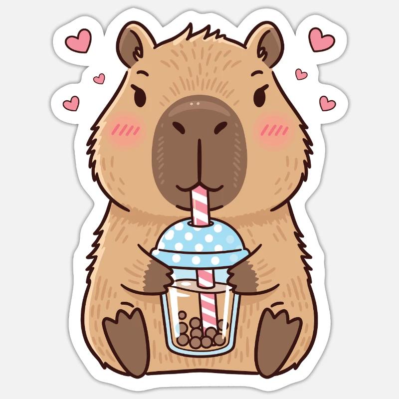 Capybara Bubble Tee Kawaii - Sticker Größe S (10 x 10 cm) - Mattweiß