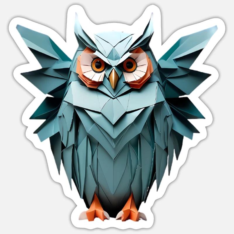 Bleu Low-Poly Owl Design Sticker taille S (10 x 10 cm)