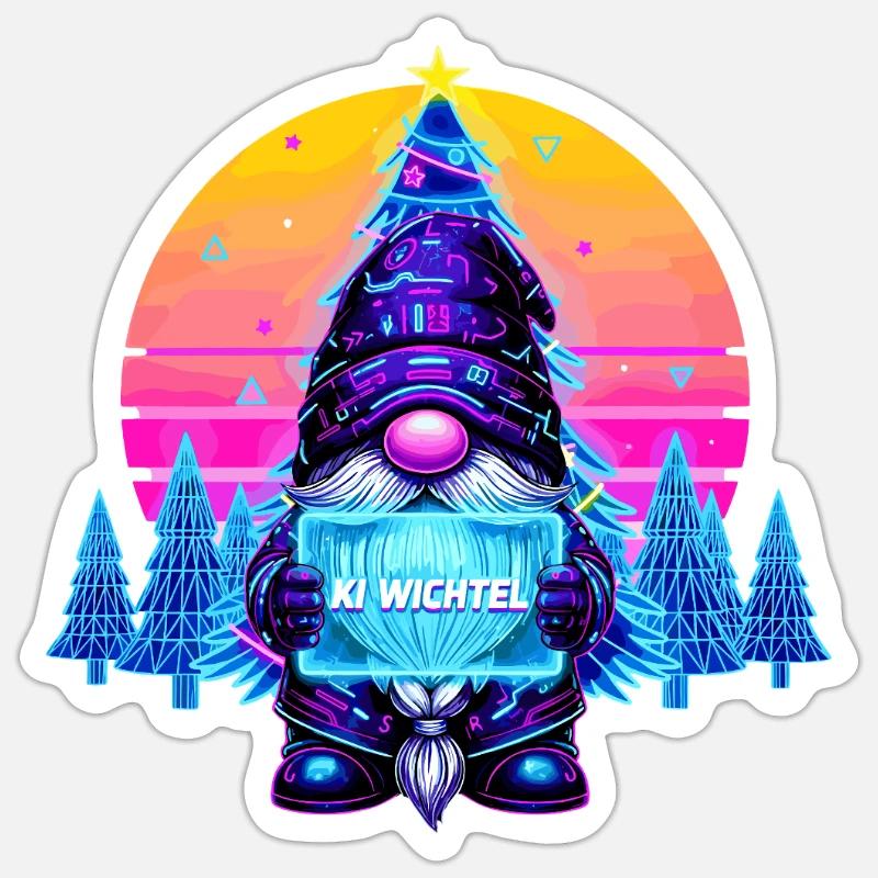 KI GNOME - Synthwave Retrowave 80s - Sticker size S (10 x 10 cm) - white matte