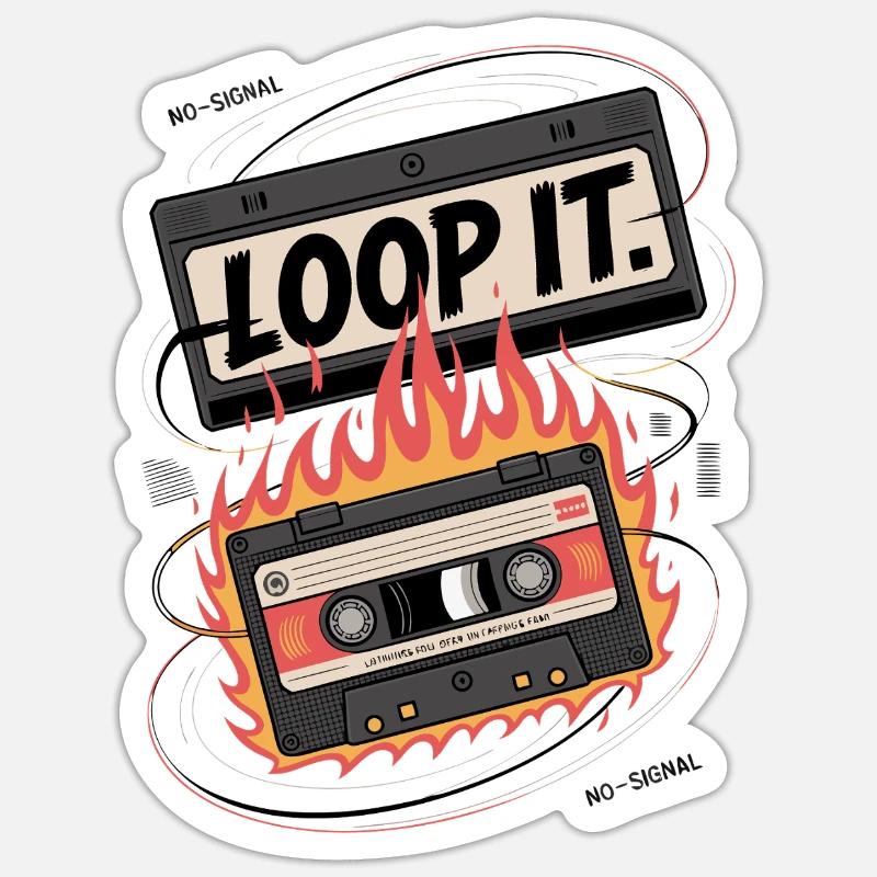 Loop It Flames Cassette - Sticker size S (10 x 10 cm) - white matte