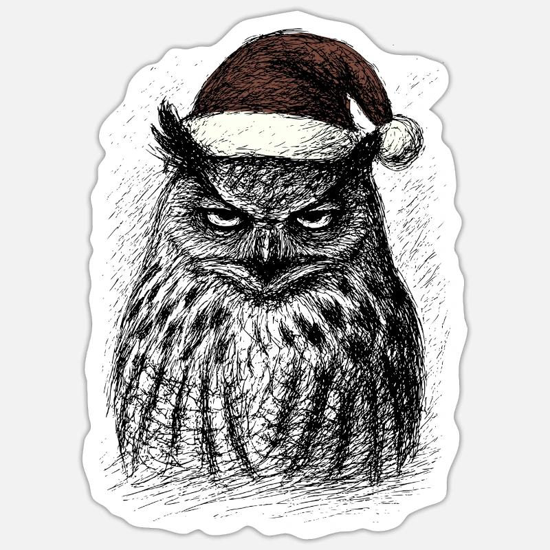 Müde Weihnachts- Eule Sticker Größe S (10 x 10 cm)