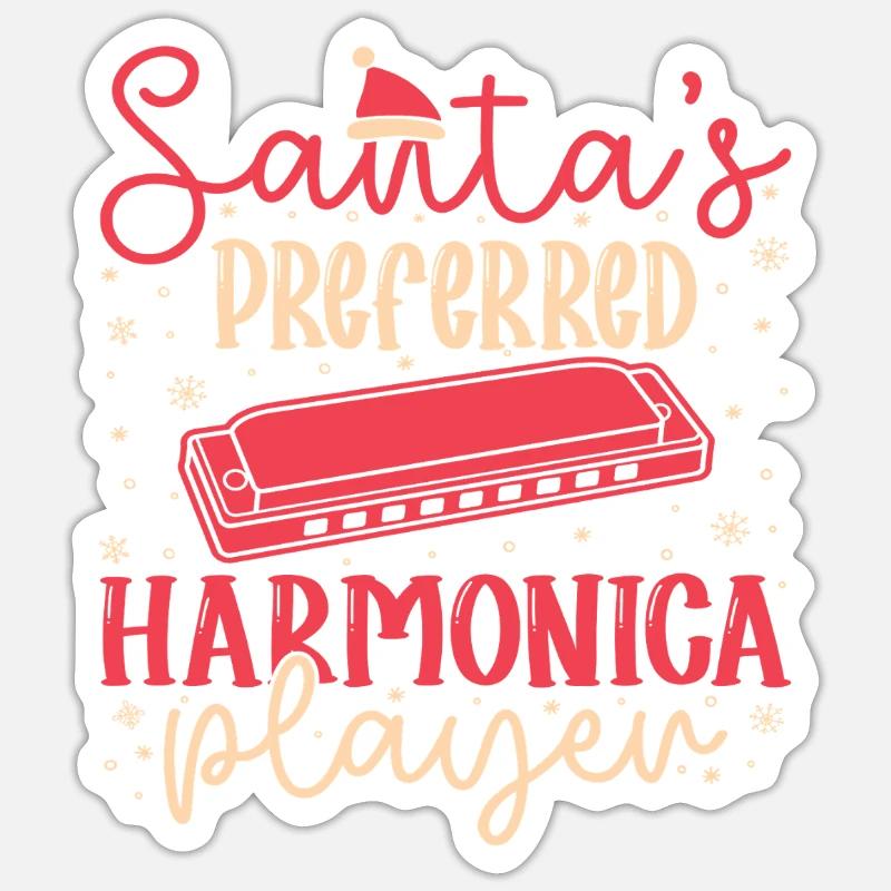 Funny Harmonica Player Santa´s Preferred Harmonica Sticker Größe S (10 x 10 cm)