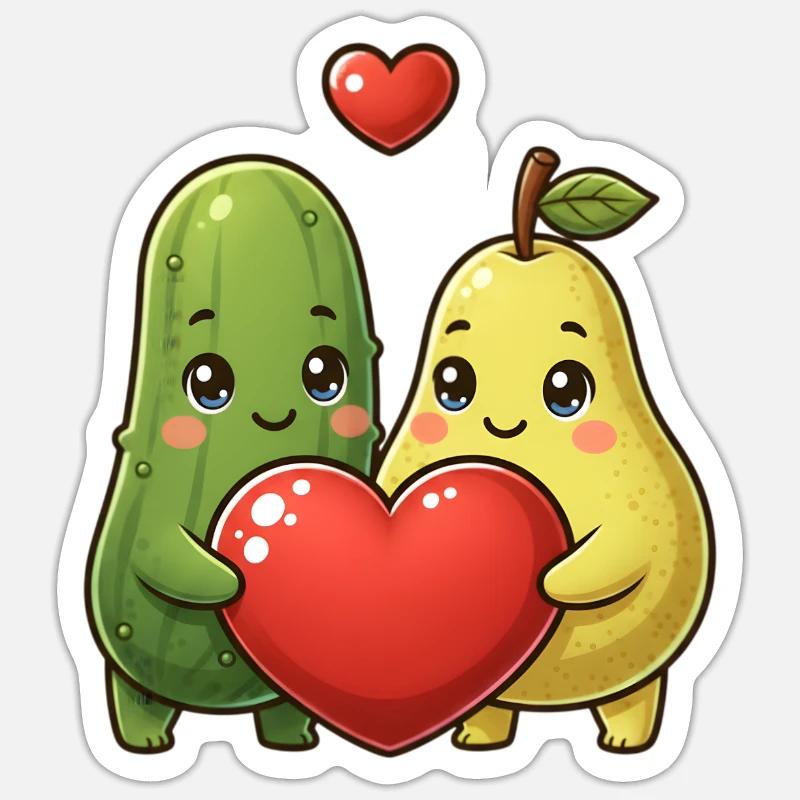 Hearts Fruit Cucumber Pear - Sticker size S (10 x 10 cm) - white matte