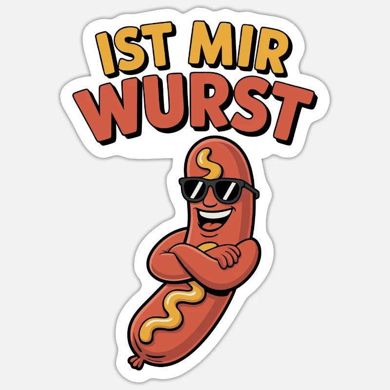 Ist mir Wurst – coole Wurst mit Spruch - Sticker Größe S (10 x 10 cm) - Mattweiß