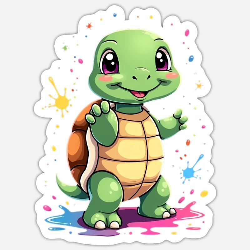Turtle Paint Splash Fun - Sticker size S (10 x 10 cm) - white matte