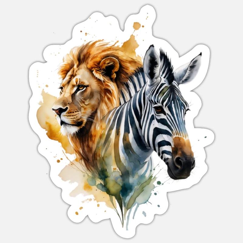 Watercolor Lion Zebra Patchwork Sticker size S (10 x 10 cm)
