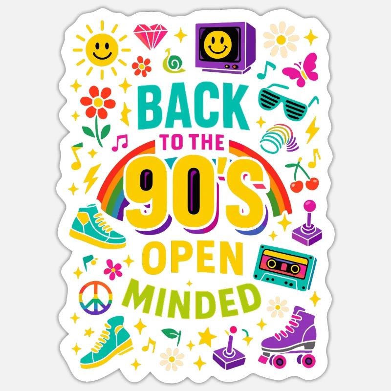 Back To The 90'S Open Minded - Sticker Größe S (10 x 10 cm) - Mattweiß