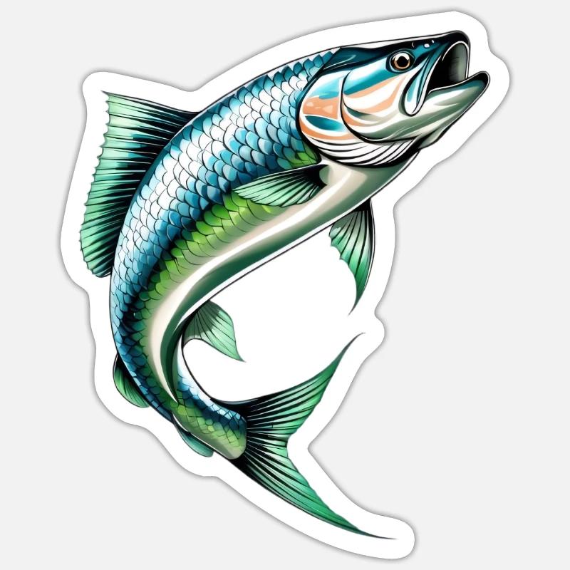 Springender Barsch im Grünblau - Sticker Größe S (10 x 10 cm) - Mattweiß