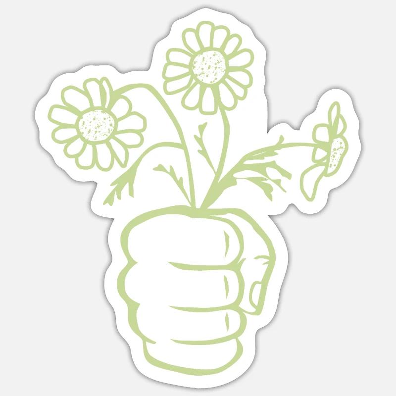 Eine Faust Hand mit Blumenstrauß - Sticker Größe S (10 x 10 cm) - Mattweiß