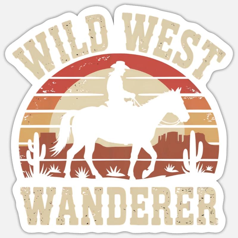 Wild West Wanderer – Cowboy et cheval - Sticker taille S (10 x 10 cm) - blanc mat