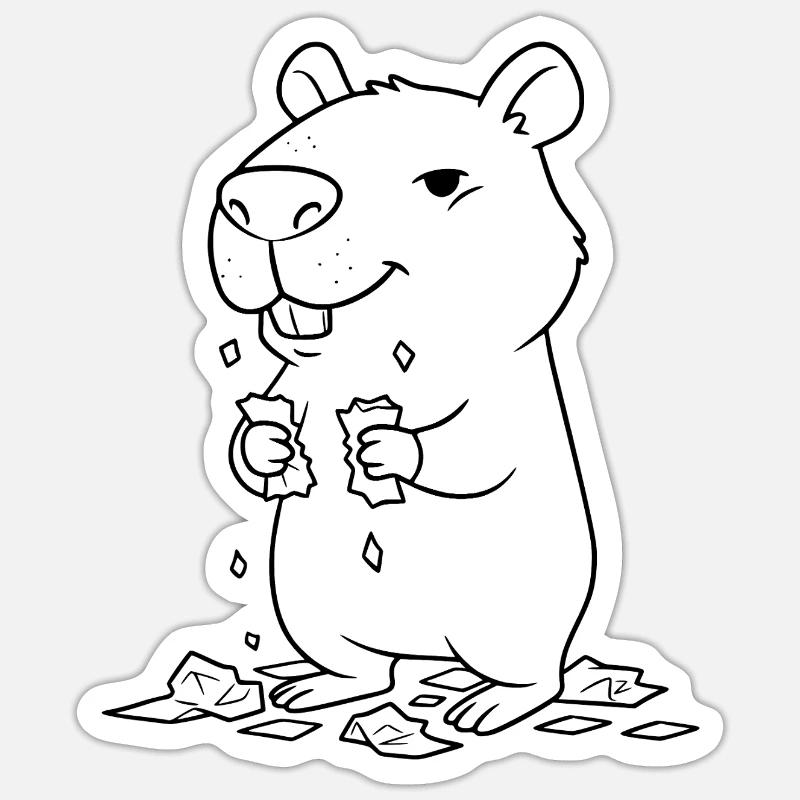 Capybara eats homework - Sticker size S (10 x 10 cm) - white matte