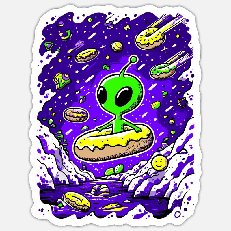 Alien Donut Odyssey - Sticker taille S (10 x 10 cm) - blanc mat