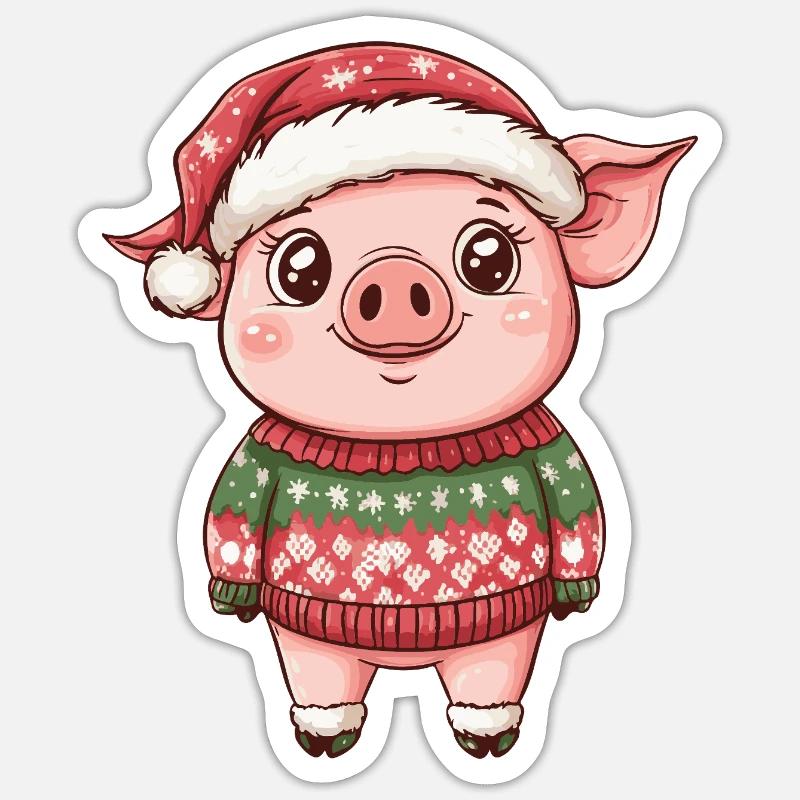 Cochon Noël Noël - Sticker taille S (10 x 10 cm) - blanc mat