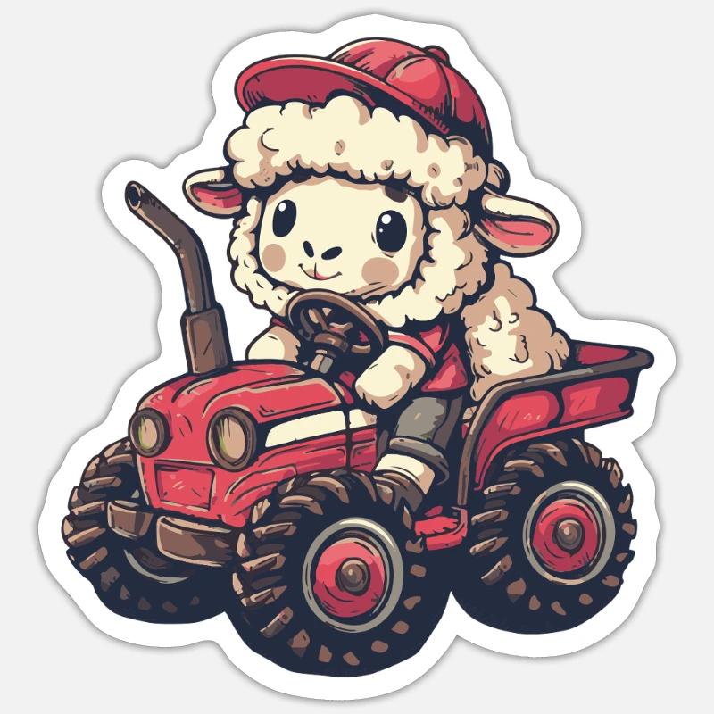 Éleveur de tracteurs à moutons - Sticker taille S (10 x 10 cm) - blanc mat
