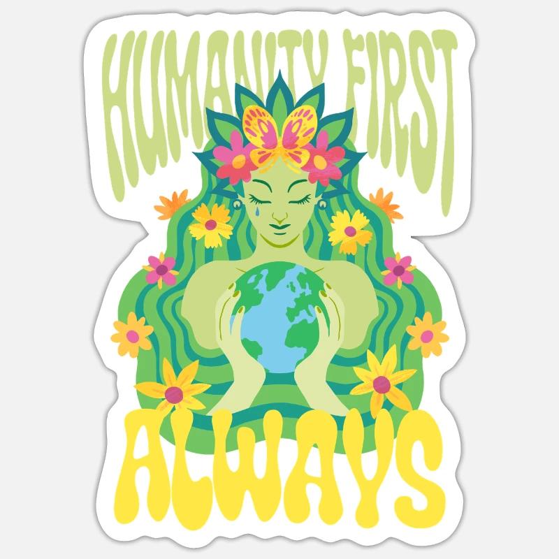 Menschlichkeit Equality Humanity First Always - Sticker Größe S (10 x 10 cm) - Mattweiß