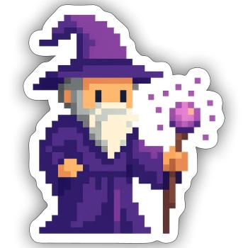 Pixel wizard dans le scintillement violet - Sticker taille S (10 x 10 cm) - blanc mat - Devant