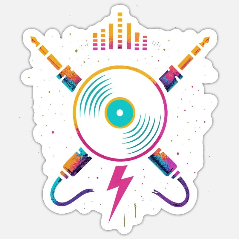 Vinyle arc-en-ciel néon, son rave joyeuse - Sticker taille S (10 x 10 cm) - blanc mat