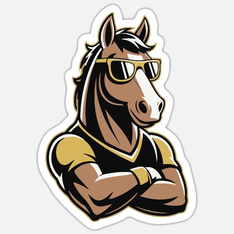 Pferd Maskottchen mit Sonnenbrille - Sticker Größe S (10 x 10 cm) - Mattweiß