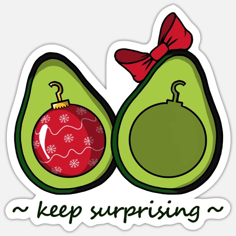 Avocado mit Weihnachtskugel als Kern Sticker Größe S (10 x 10 cm)