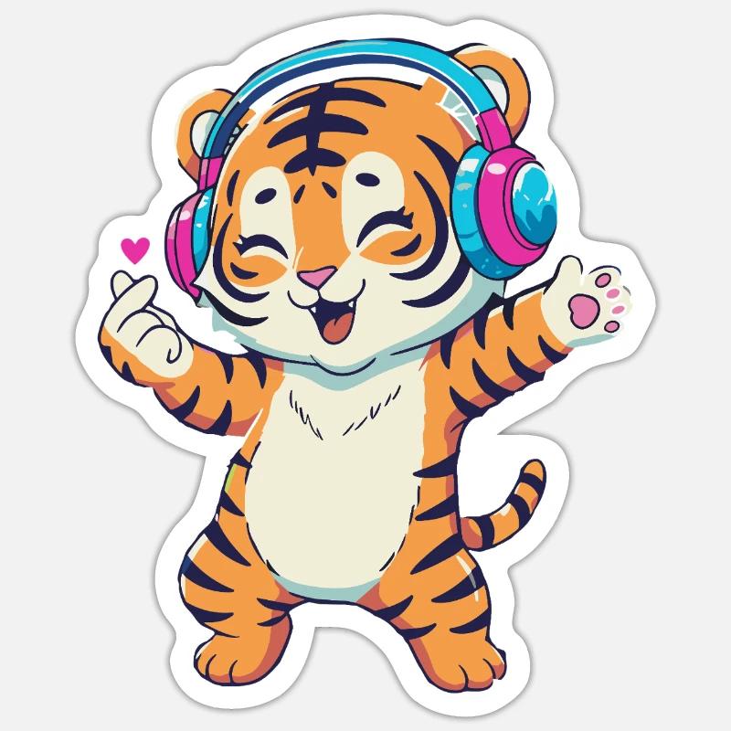 Tigre dansant de K-pop - Sticker taille S (10 x 10 cm) - blanc mat