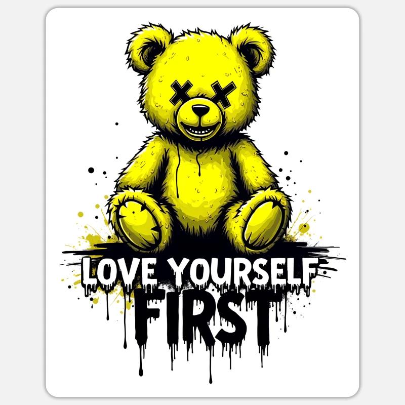 Love Yourself First Teddy Bear Graffiti - Sticker size S (10 x 10 cm) - white matte