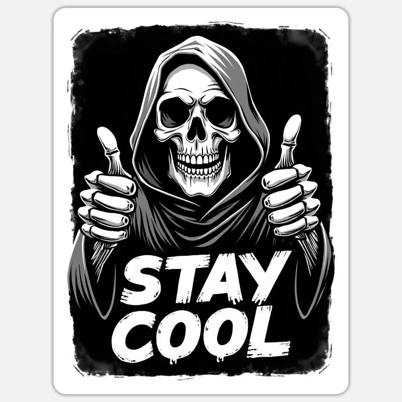 Stay Cool Grim Reaper Skull - Sticker size S (10 x 10 cm) - white matte