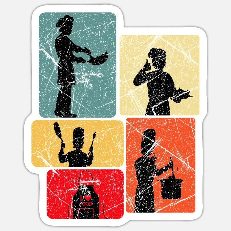 Küchenhelden Silhouetten Muster - Sticker Größe S (10 x 10 cm) - Mattweiß
