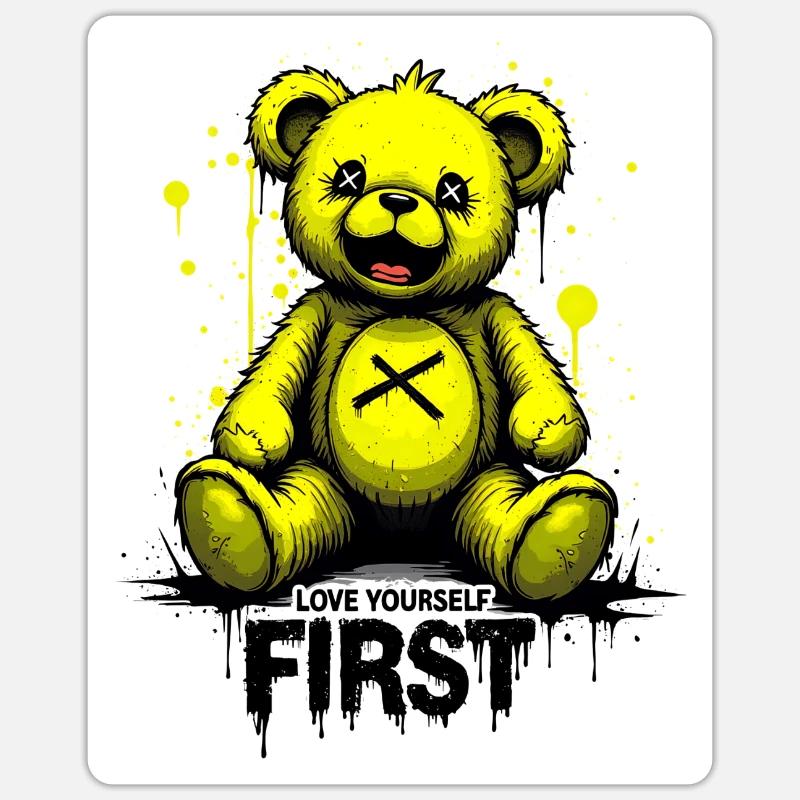 Love Yourself First Teddy Bear Graffiti - Sticker size S (10 x 10 cm) - white matte