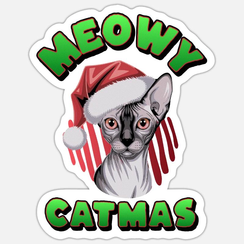 Chat Père Noël Sphynx - Sticker taille S (10 x 10 cm) - blanc mat