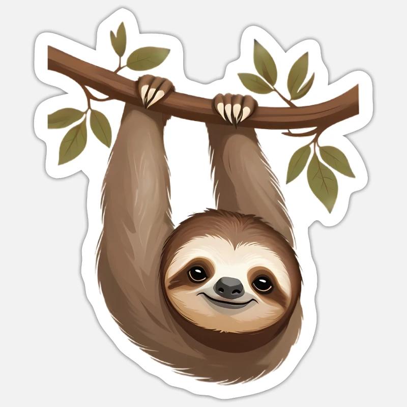 Sloth on a branch – Slow charm - Sticker size S (10 x 10 cm) - white matte