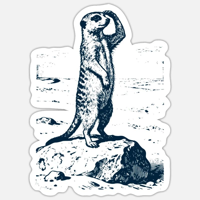 Erdmännchen Wache - Sticker Größe S (10 x 10 cm) - Mattweiß