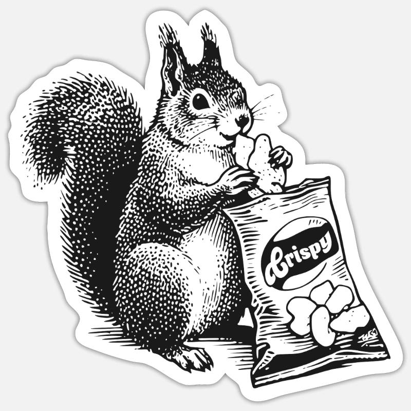 Eichhornchen mit Chips Sticker Größe S (10 x 10 cm)