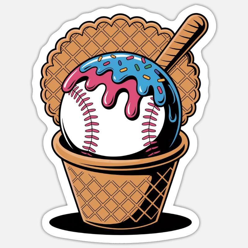 Baseball Eiscreme In Waffel Mit Schläger Sticker size S (10 x 10 cm)