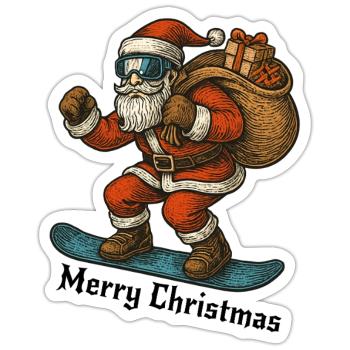 Santa Snowboard Merry Christmas - Sticker Größe S (10 x 10 cm) - Mattweiß - Vorne