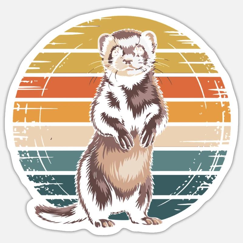 Retro pattern ferret in sunset - Sticker size S (10 x 10 cm) - white matte