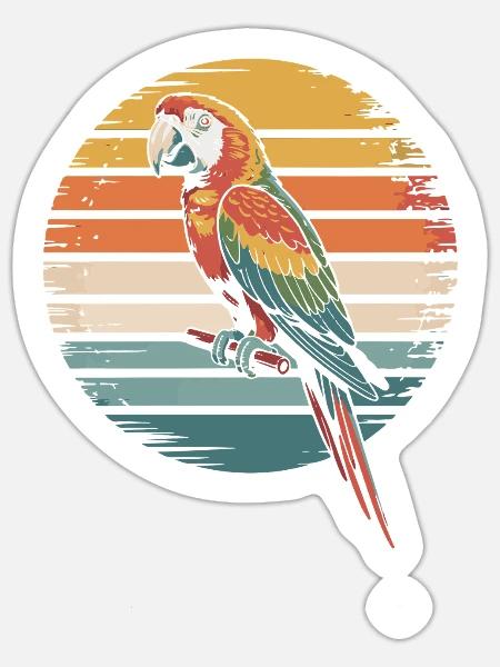 Bunter Papagei im Retro-Sonnenuntergang - Sticker Größe S (10 x 10 cm) - Mattweiß