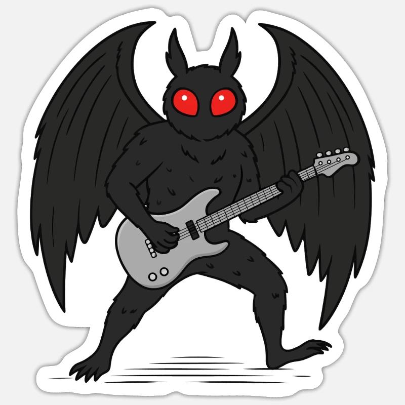 Mothman Rock Guitar Cryptid - Sticker taille S (10 x 10 cm) - blanc mat