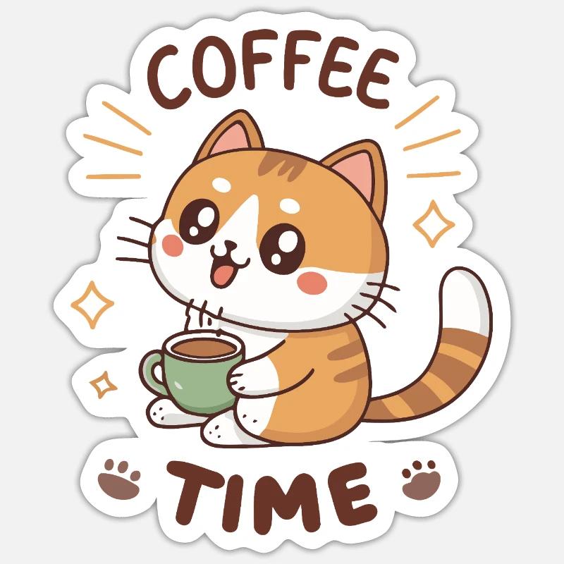 Chat Café Latte Mignon - Sticker taille S (10 x 10 cm) - blanc mat
