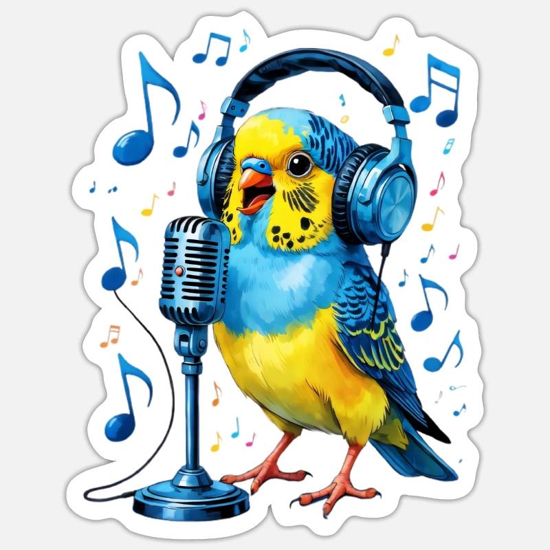 Parrot with headphone microphone - Sticker size S (10 x 10 cm) - white matte