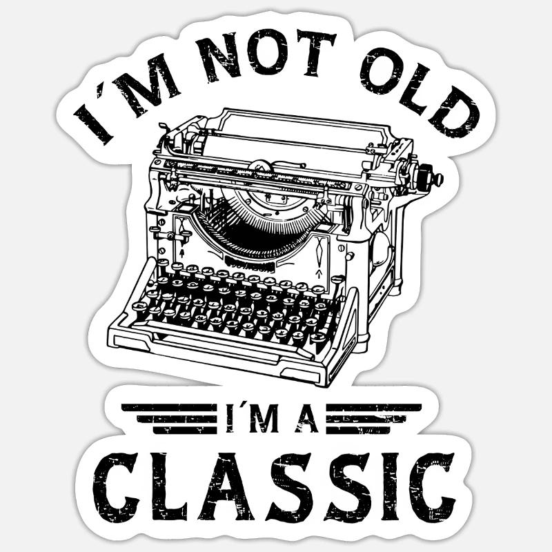 Conception d’art au trait pour machine à écrire vintage - Sticker taille S (10 x 10 cm) - blanc mat