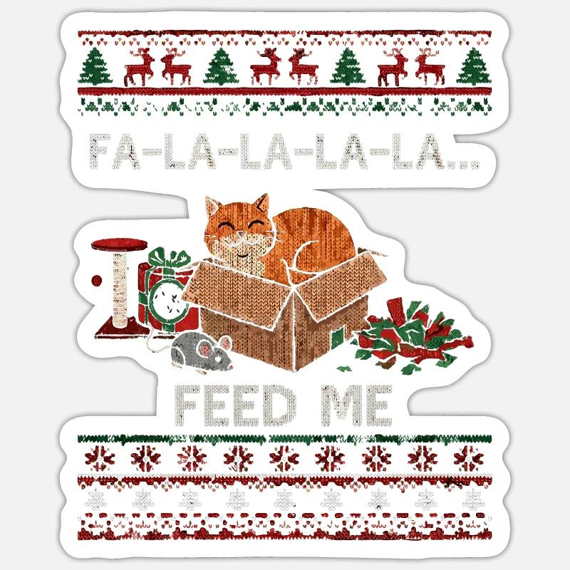 Weihnachtskatze im Karton – Futterbitten - Sticker Größe S (10 x 10 cm) - Mattweiß