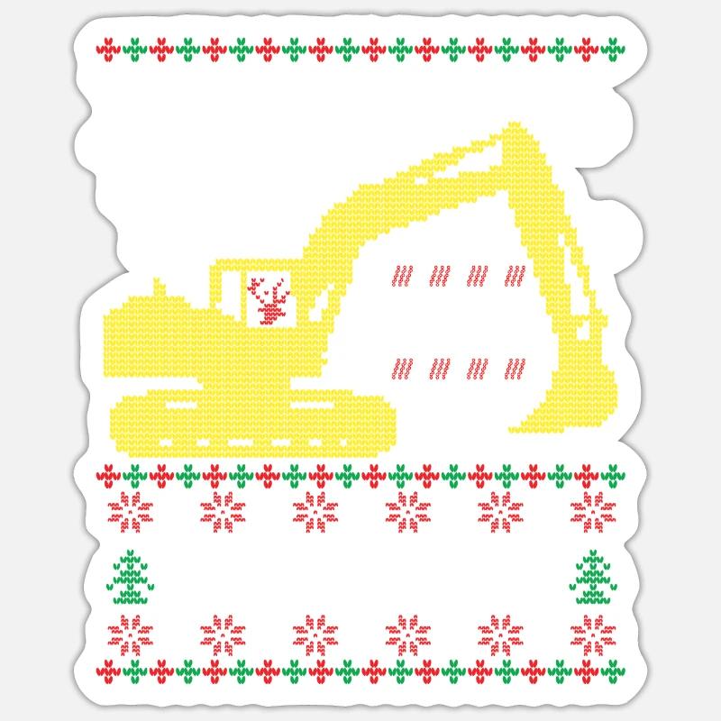 Digging into Ugly Christmas Bagger Bauarbeiter - Sticker Größe S (10 x 10 cm) - Mattweiß